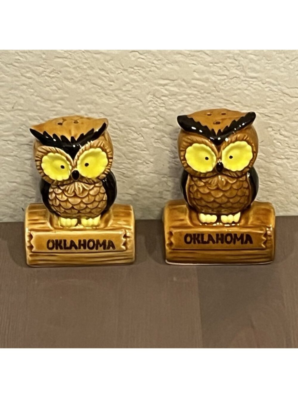 Owl Salt & Pepper Shakers Oklahoma Souvenir Kitchen Kitsch Vintage 70s/80s
